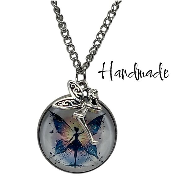 Handmade Blue White Silver Fairy Whimsical Pendant Necklace & Earring Set NWT OS - Picture 1 of 7
